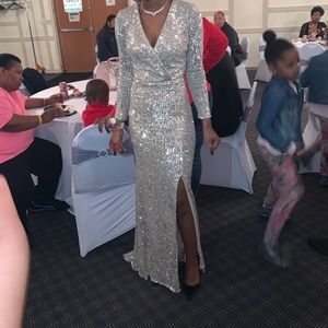 Sequence prom dress with train long sleeved